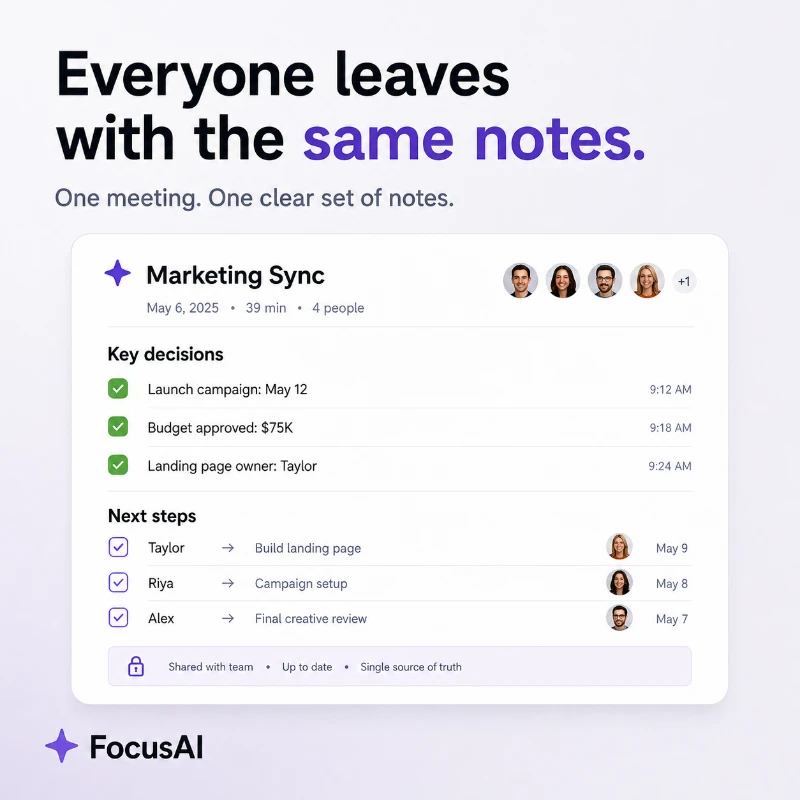 Concept advertisement showing the shared set of meeting notes at full size beneath the headline.