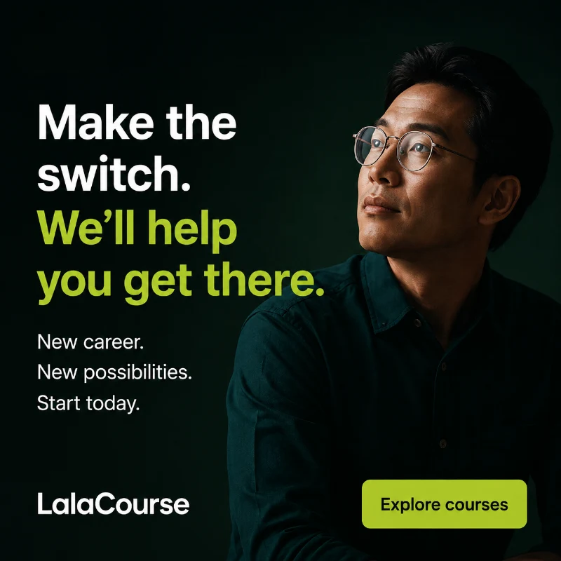 Concept advertisement addressing a career switcher with an outcome-led headline.
