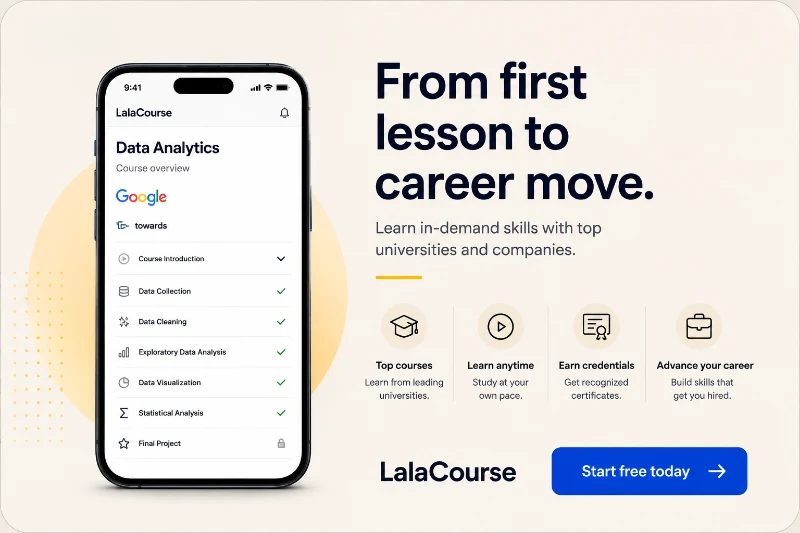 Concept product demonstration showing a structured course path from first lesson to career move.