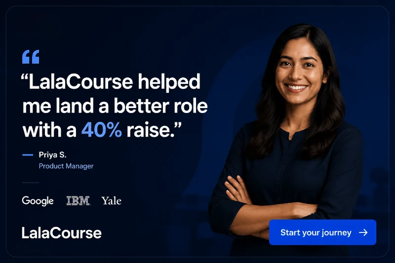 Concept execution in a testimonial layout quoting a learner about a career outcome.